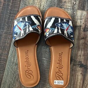 Brighton Women's Africa Butterfly Slide Sandals - Zebra Stripe, Size 9, NWOT